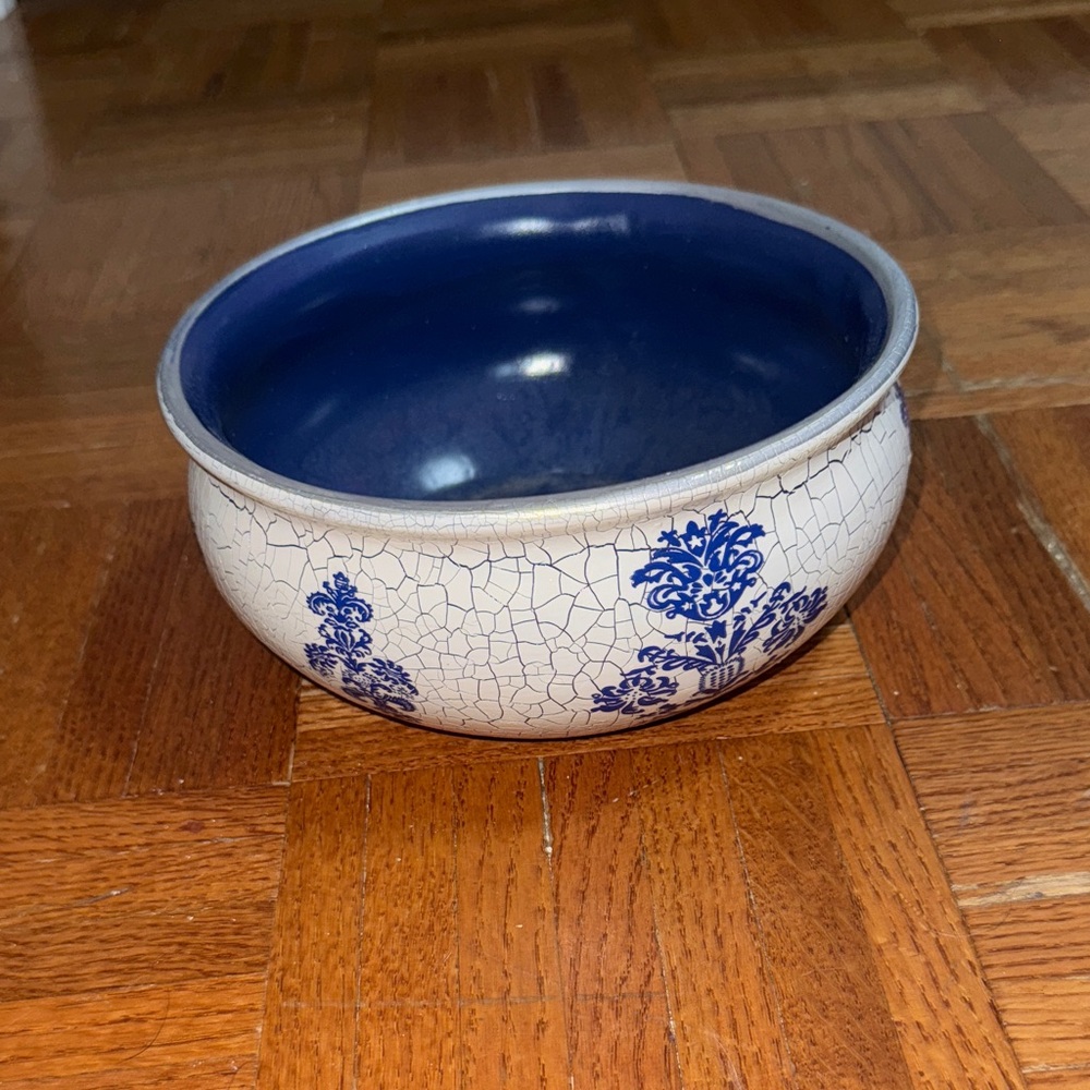 Elegant Blue and Cream Ceramic Bowl